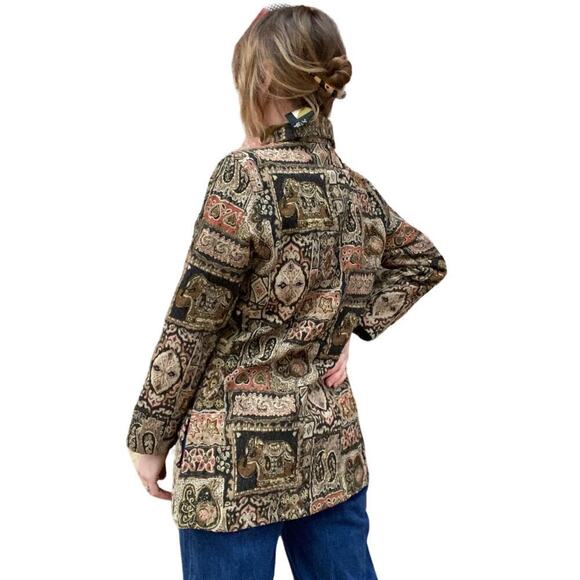 VINTAGE Chicos Womens Jacket Large Beaded Tapestry Embroidered Artsy India Motif - Picture 3 of 12